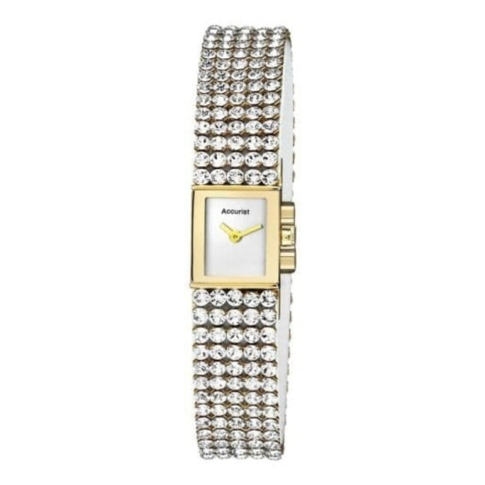 White Leather Crystalised Gold Plated Watch