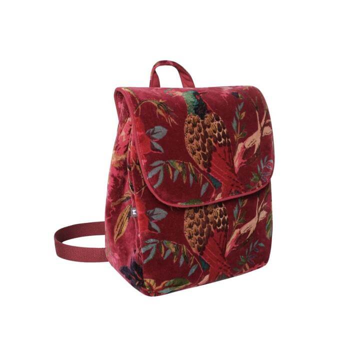 Printed Plum Velvet Backpack