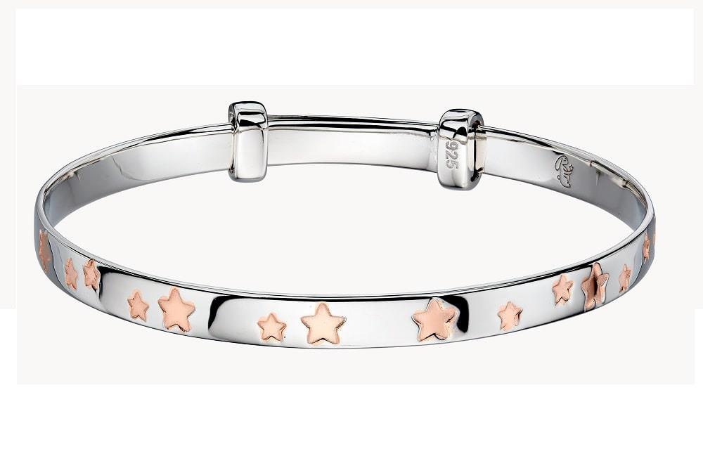 Jessica - Inlaid Rose Gold Star Christening Baby Bangle