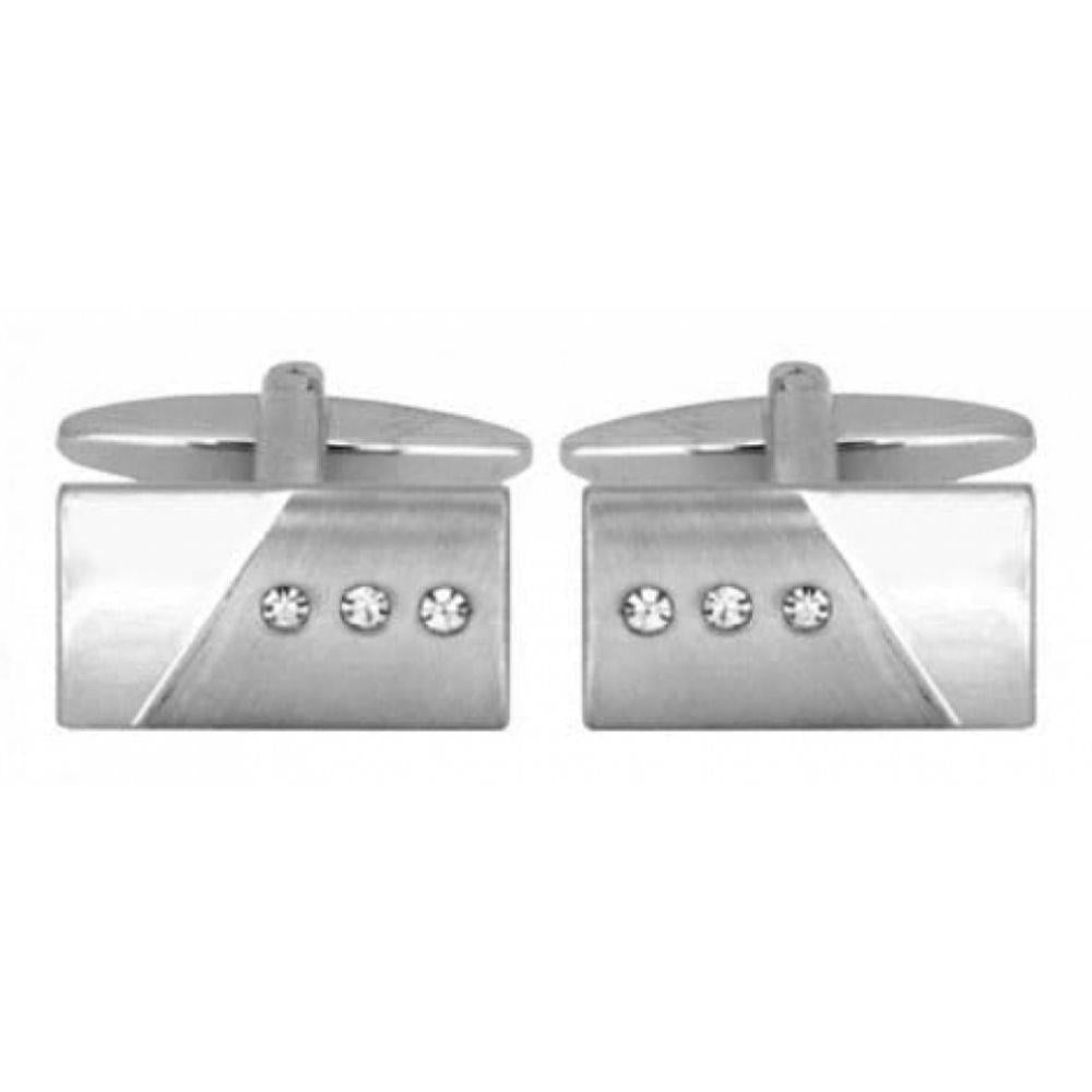 Brushed/Shiny 3 Crystals Rectangle Cufflinks