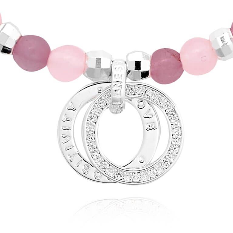 Wellness Gems | Silver | Pink Jade And Rose Quartz Bracelet | 17.5cm Stretch