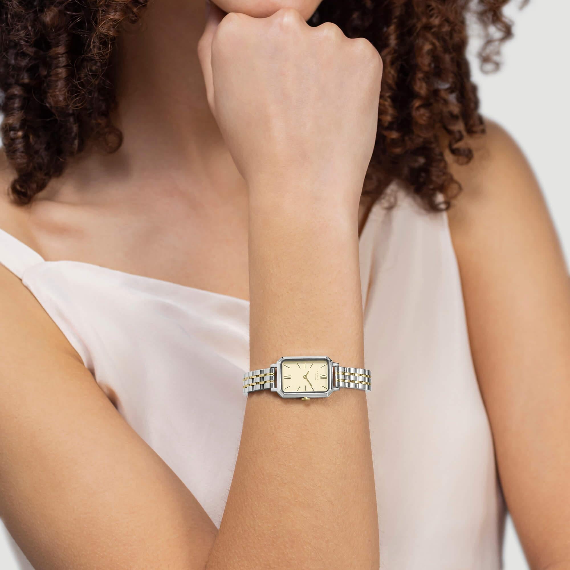 Ladies Two Tone Rectangle Bracelet Watch