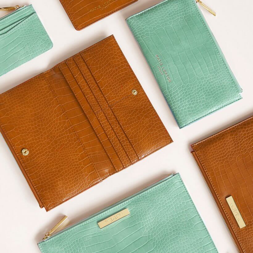 Celine Faux Croc Card Holder | Mint Green