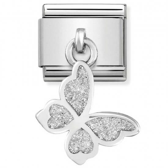 Composable Classic Silver and Enamel Glitter Butterfly Link