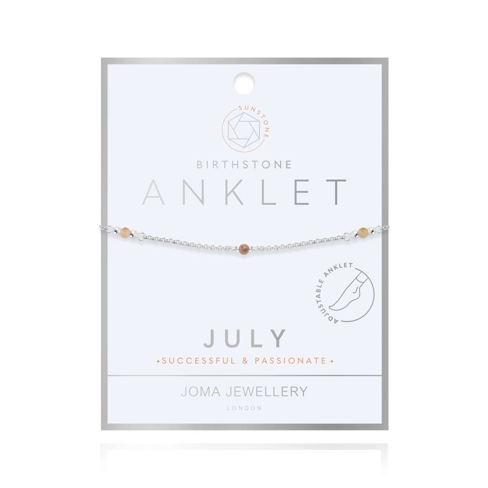 Anklet | Birthstone July Sunstone | Silver | 26cm Adjustable