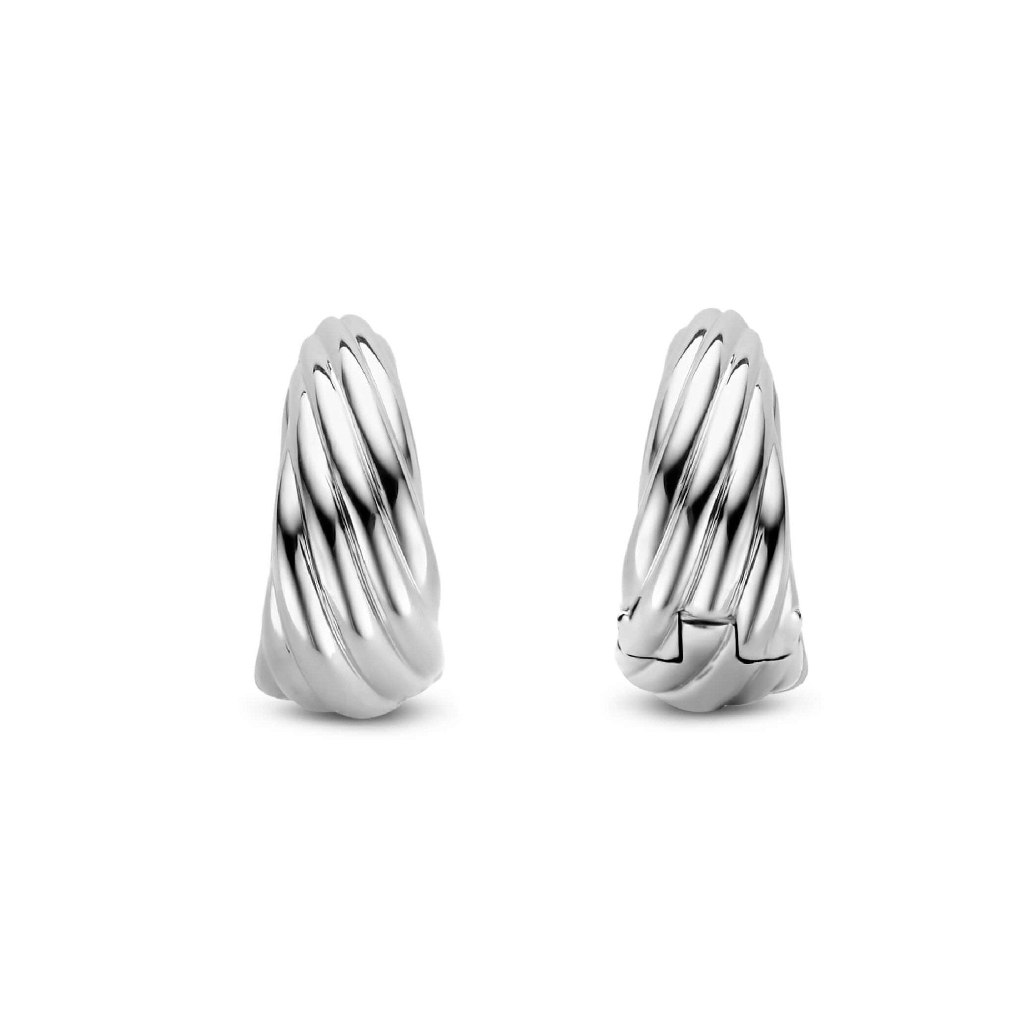 Twisted Line Silver Hoop Earrings