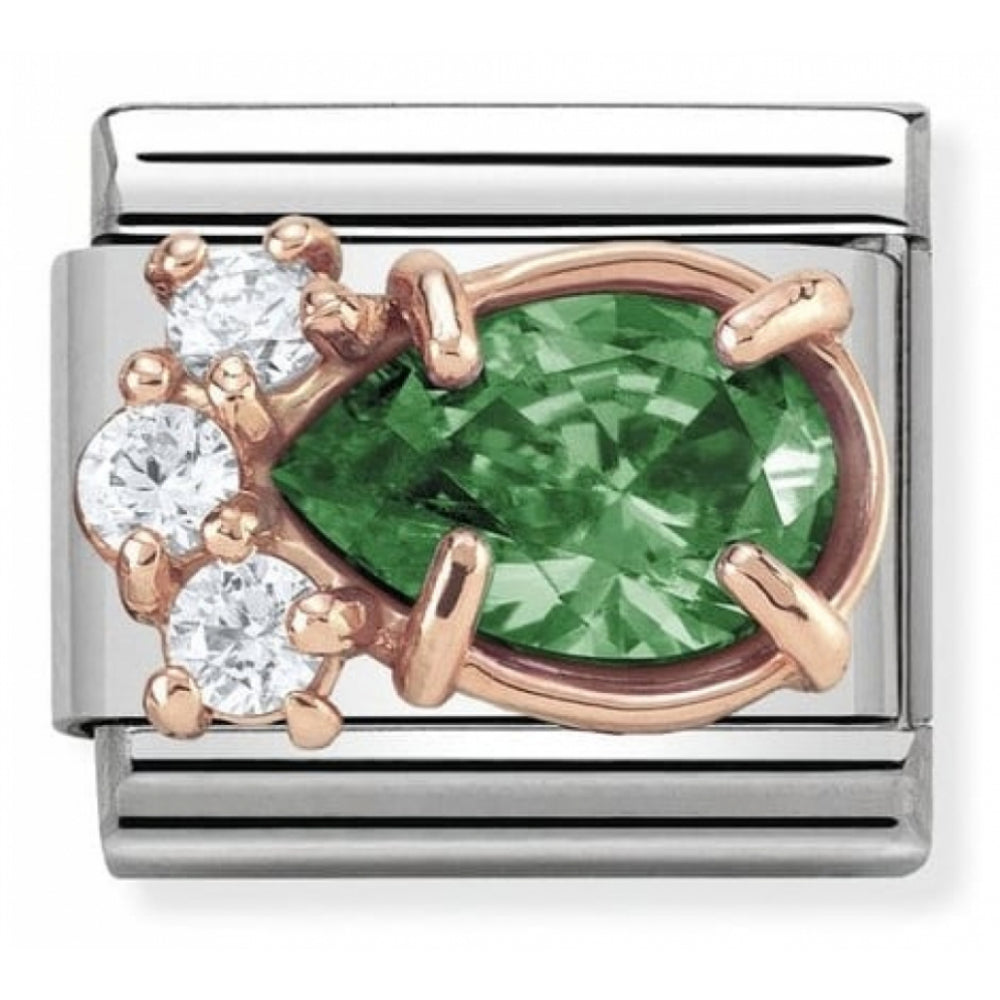 Classic Green Drop In Stainless Steel, CZ & 9k Rose Gold