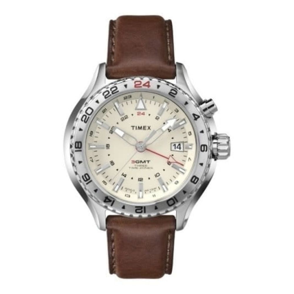 Timex Men's Stainless Steel Wristwatch With Brown Leather Strap