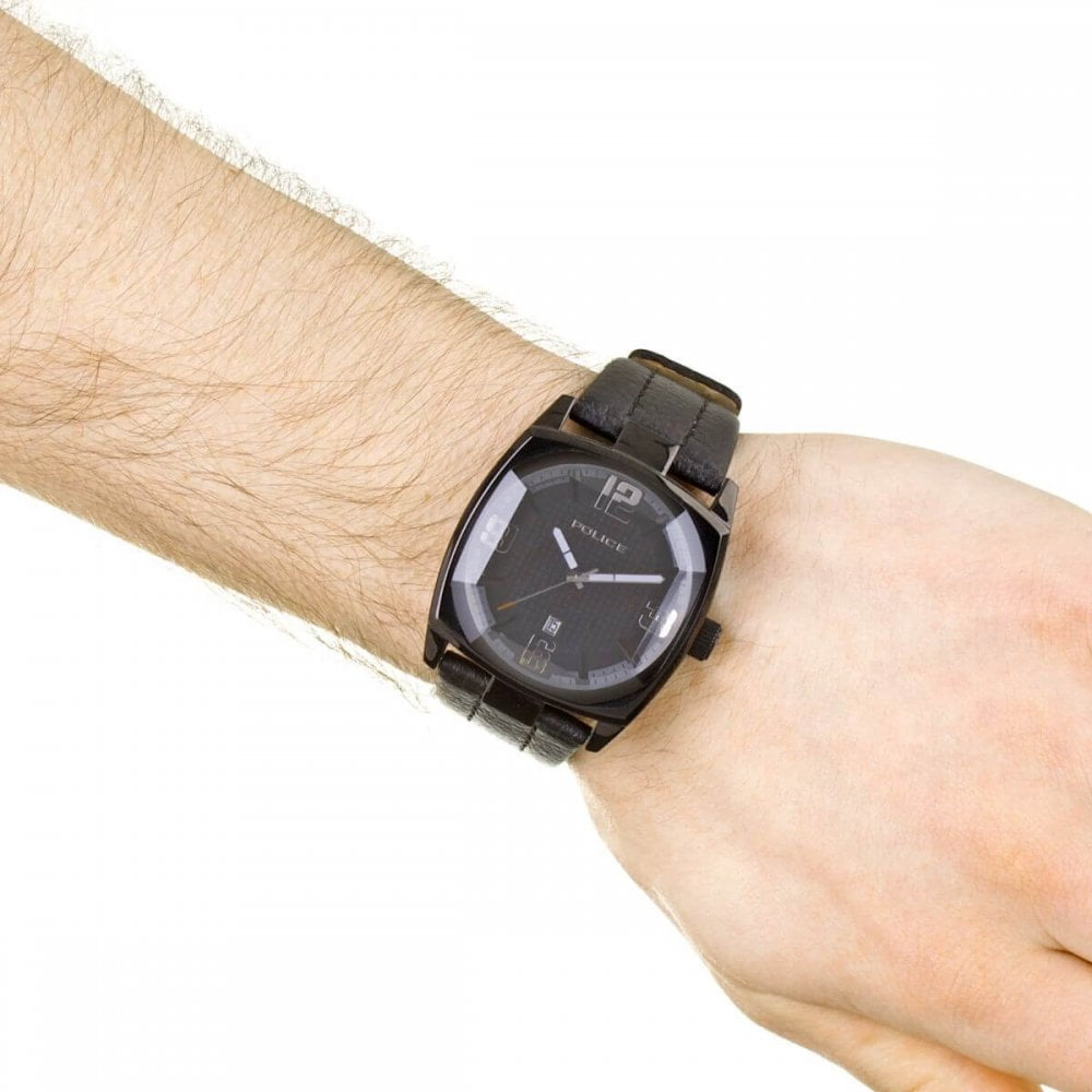 Black IP Case With Black Dial & Leather Strap EDGE Gents Watch