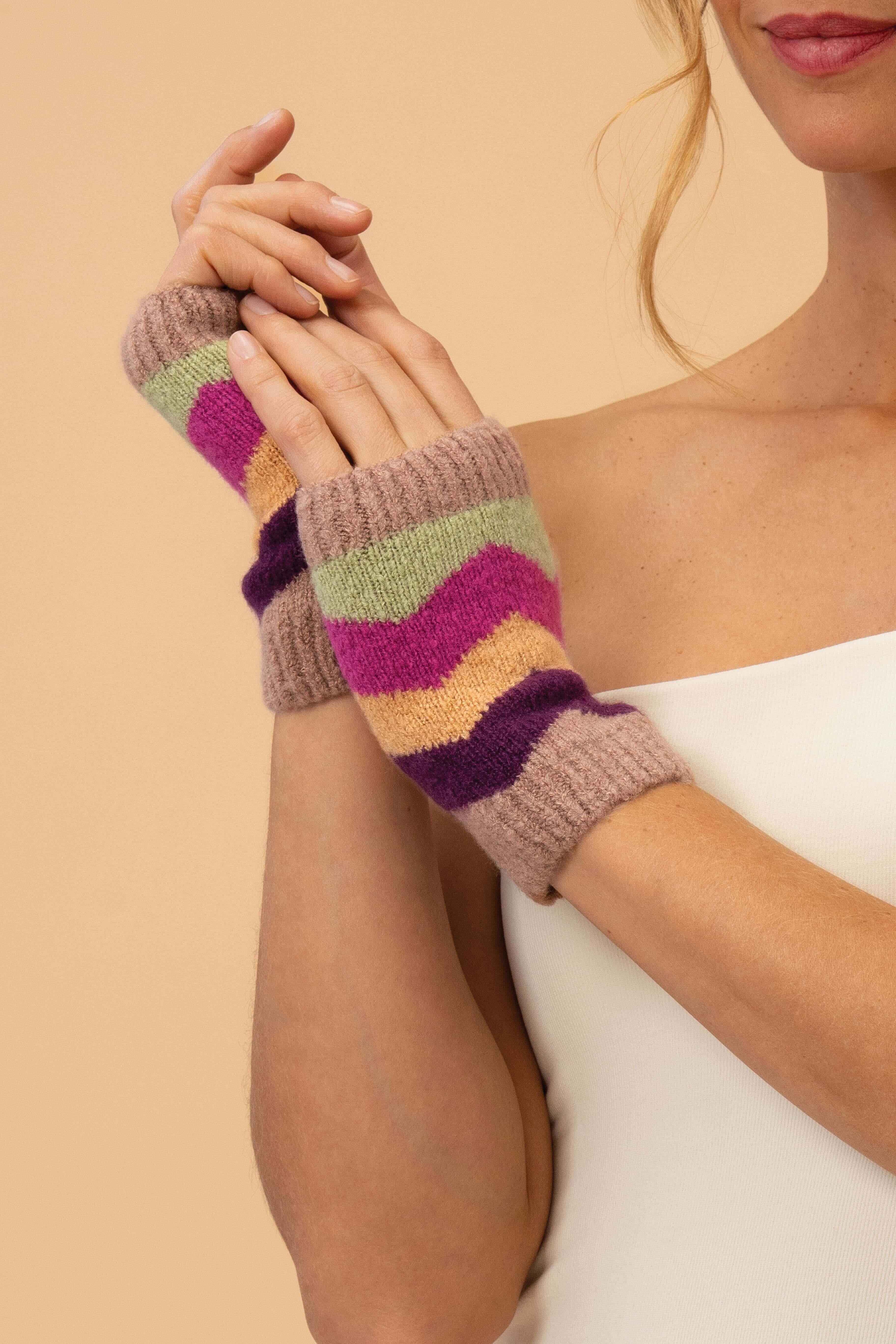 Ladies Nora Wrist Warmers - Taupe Mix