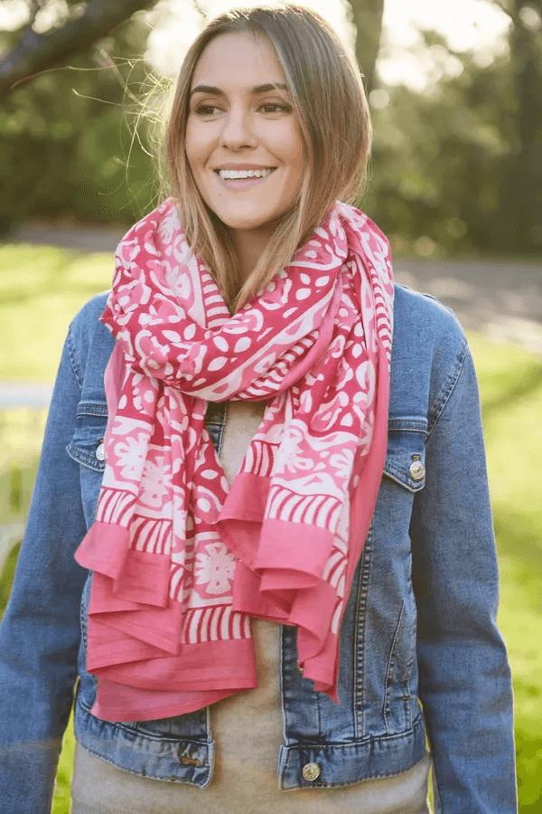 Hand Printed Cotton Sarong Flower Pink