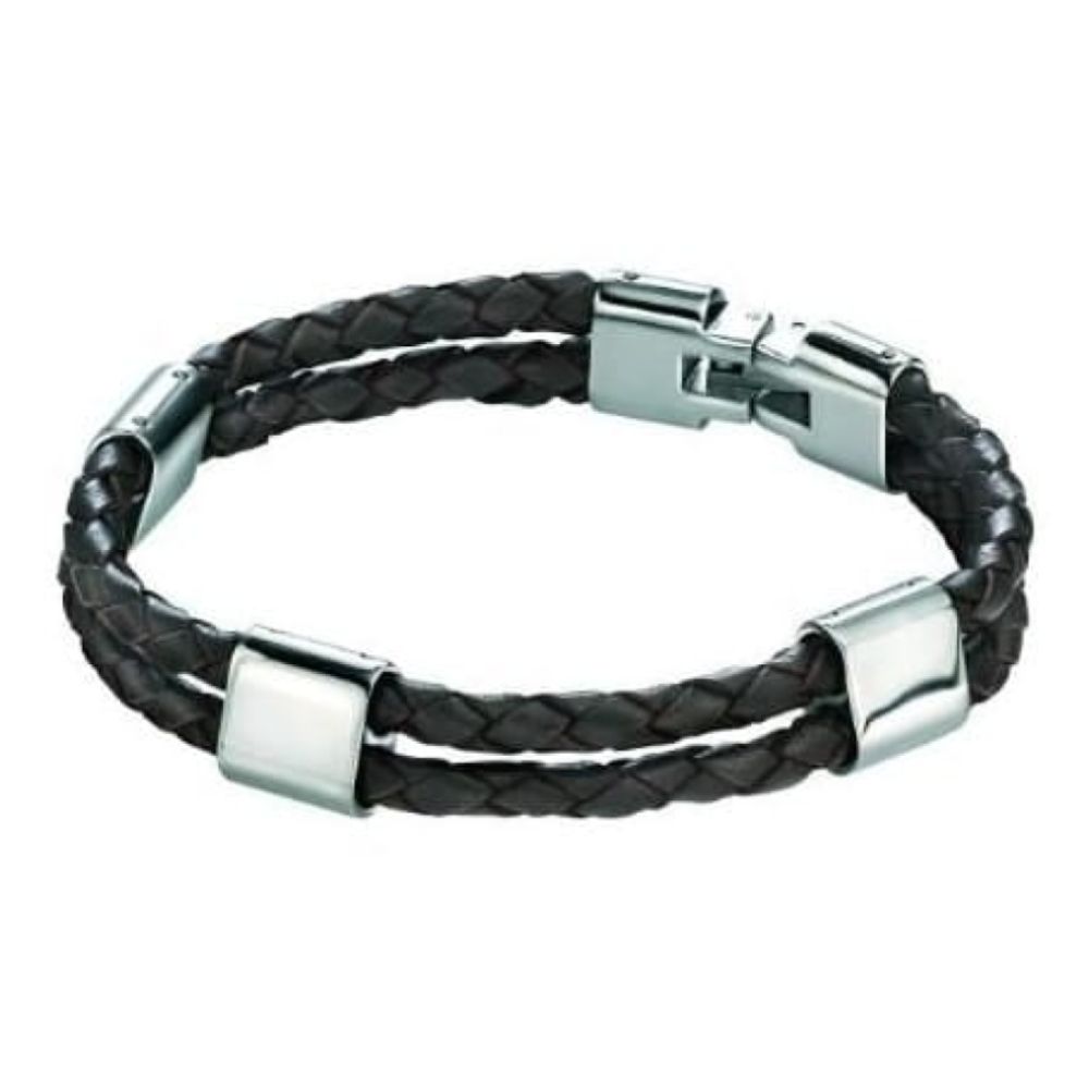 Gents Thick Braided Brown Leather Stainless Steel Clasps