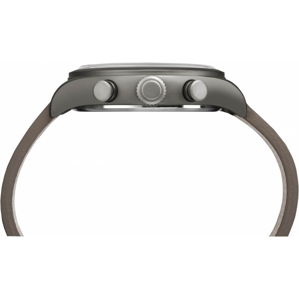 The Waterbury Chronograph Gunmetal Case Blue Dial Brown Strap