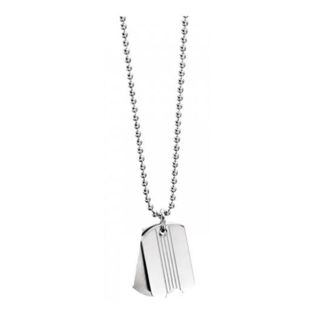 Gents Stainless Steel Double Dog Tag Ribbed Necklace