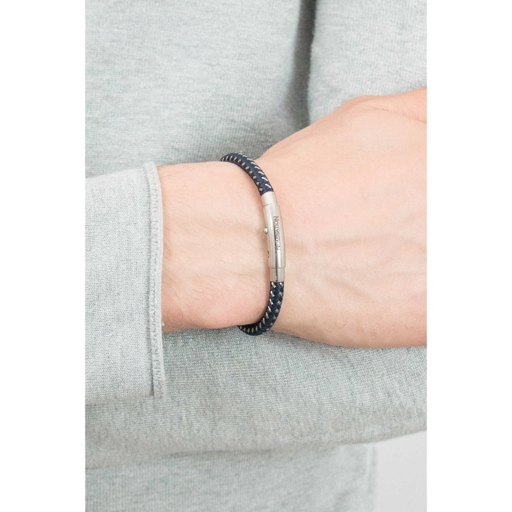Tribe Stainless Steel & Blue Fabric Bracelet
