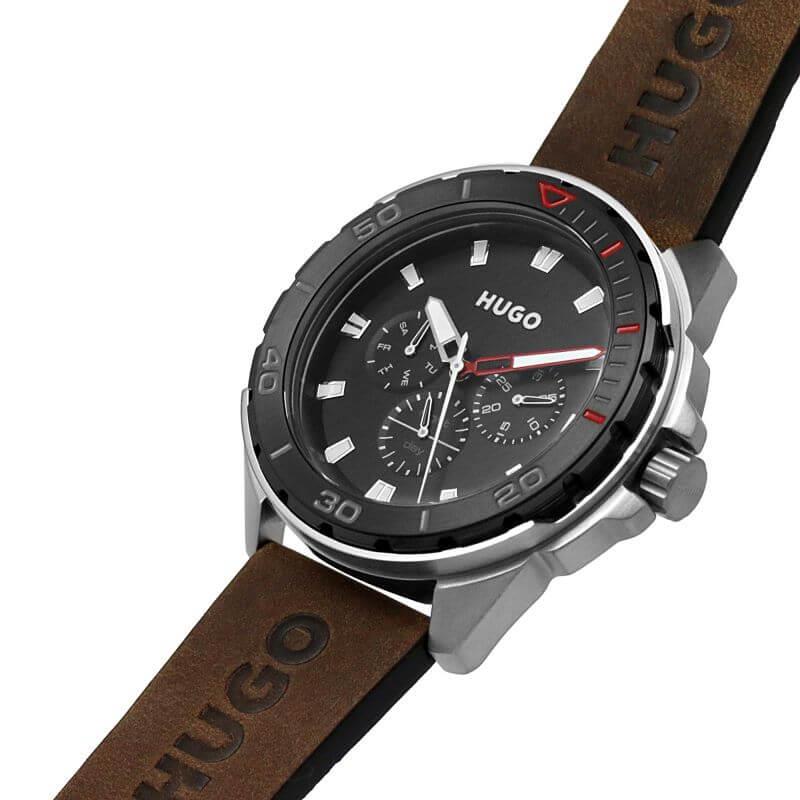 #FRESH Brown Leather Strap Black Chronograph Dial Gents Watch