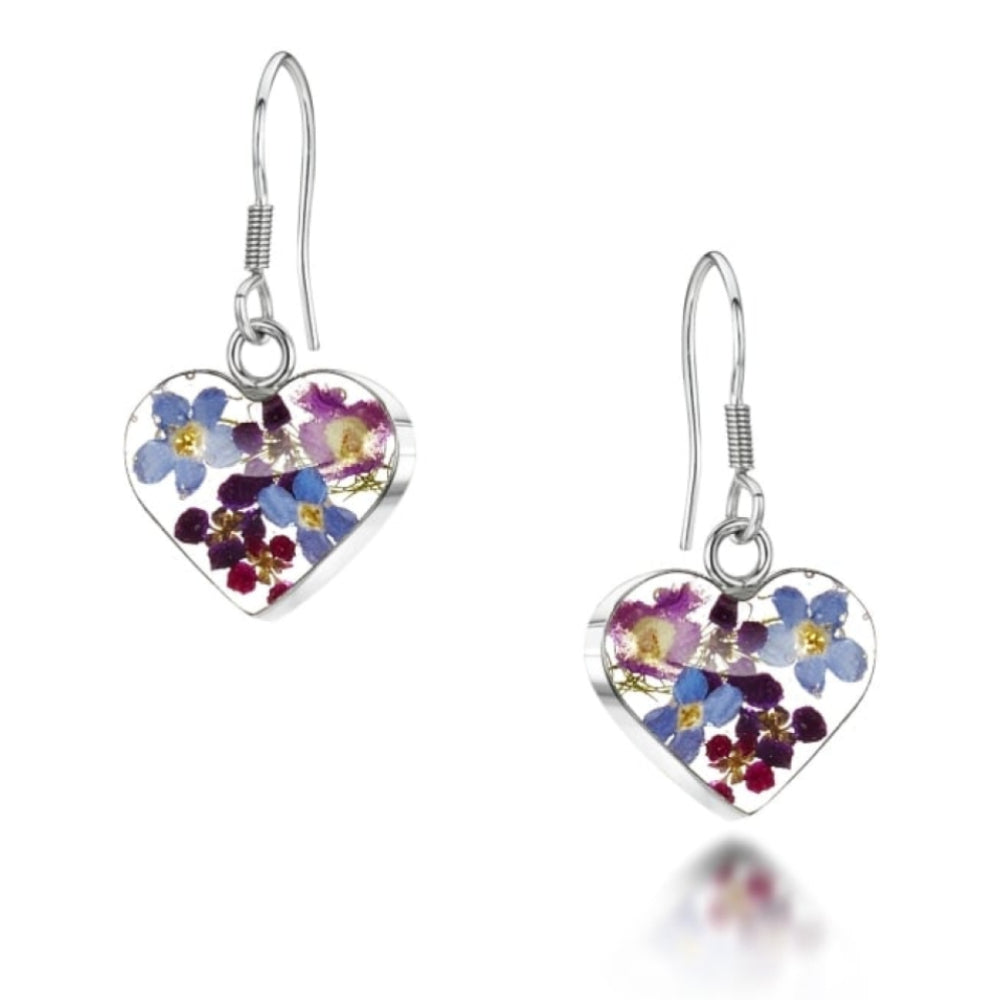 Silver Drop Earrings - Purple Haze - Small Heart