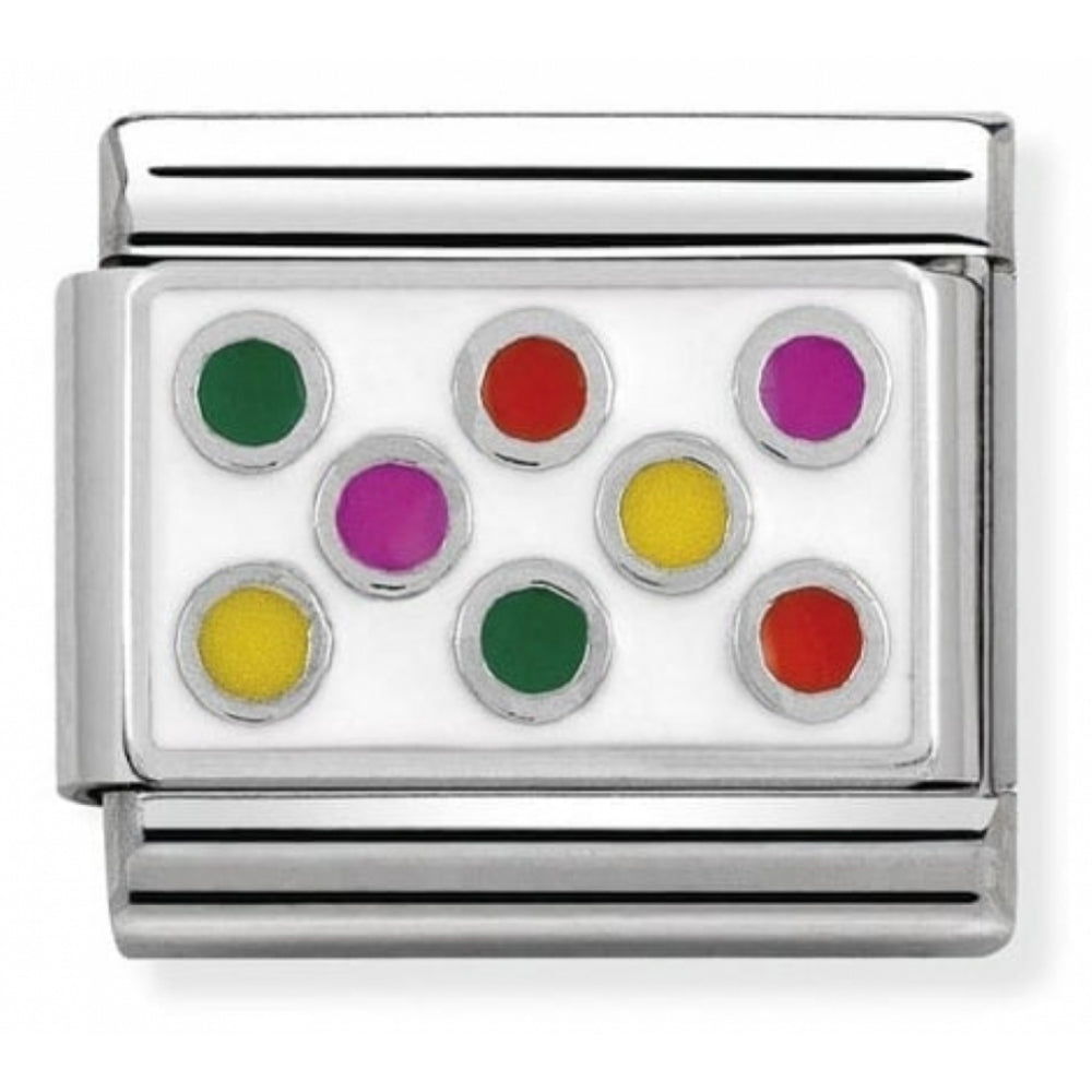 Classic Mixed Dots With White Background In Stainless Steel, Silver 925 & Enamel Charm
