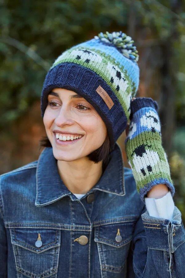 Flock Of Sheep Roll Back Bobble Beanie