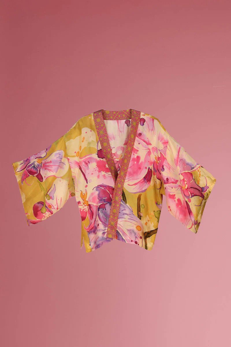 PRINTED KIMONO JACKET - Mustard Orchid