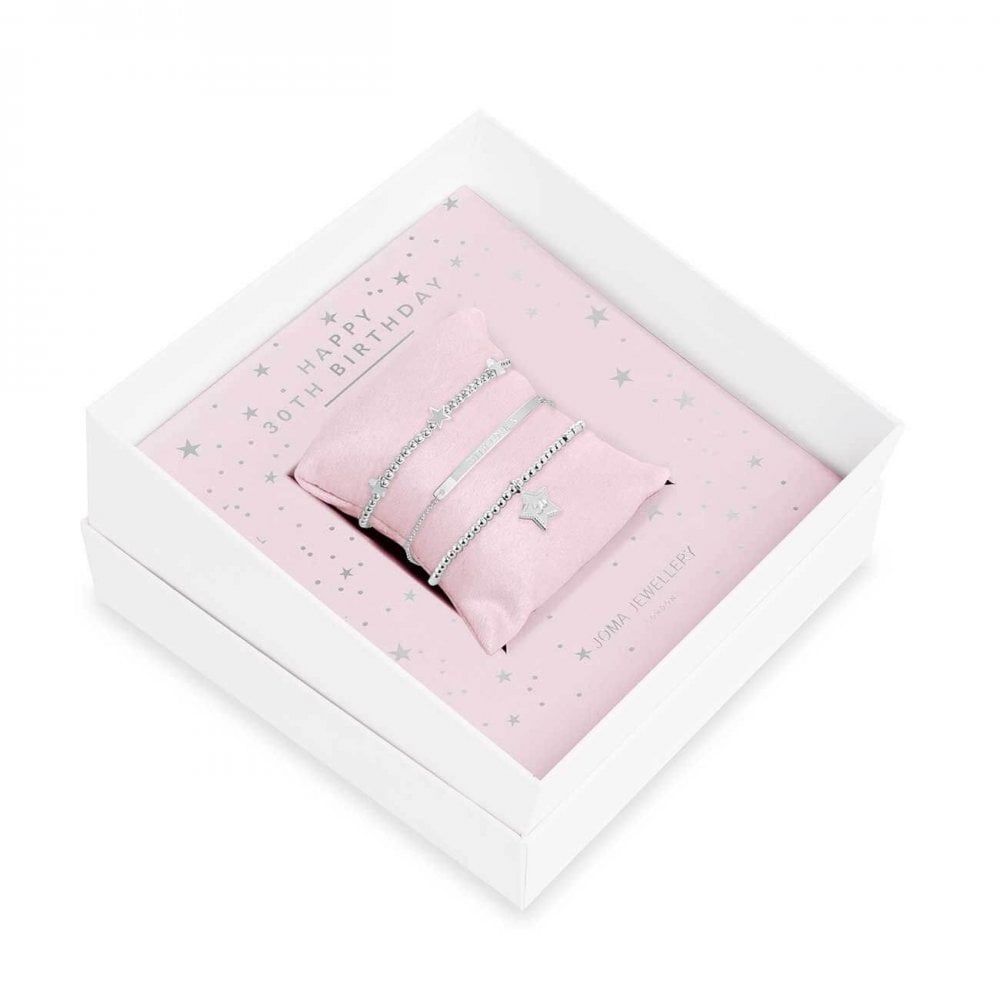 Occasion Gift Box | Happy 30th Birthday | Silver | Bracelets | X2 Bracelet 17.5cm Stretch X1 Bracelet 20cm