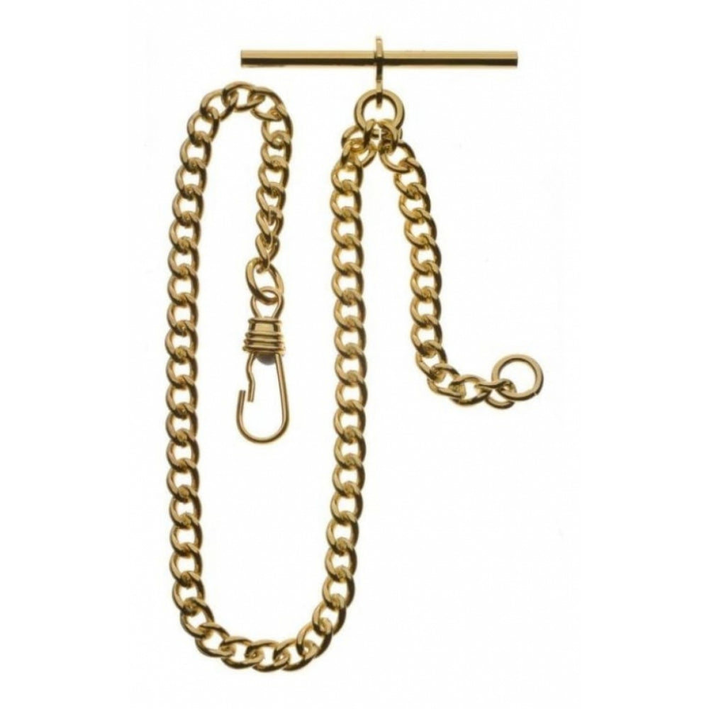 Gold Plated 9.25 Inch Single Albert T-Bar Pocket Watch Chain