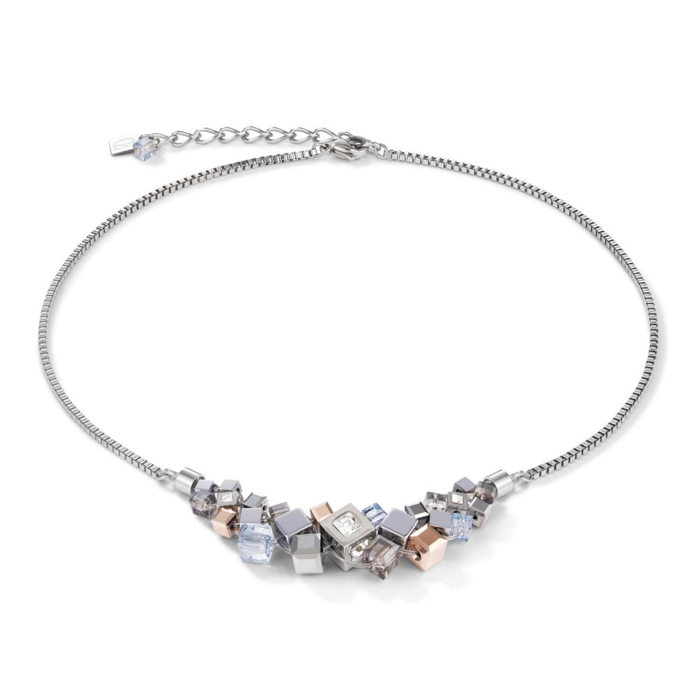 Cluster Silver-Rose Gold Geo Cube Necklace