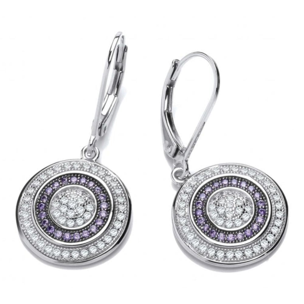 Silver Amethyst & CZ Target Drop Earrings