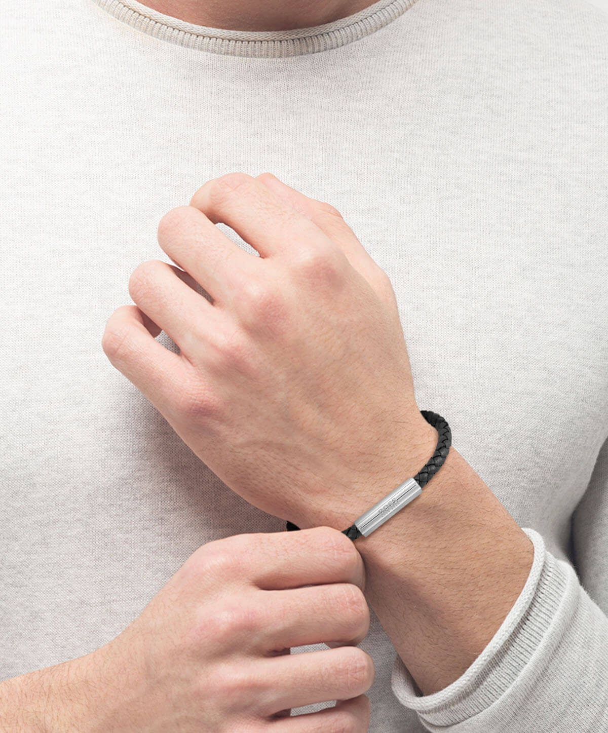Braided Black Leather Gents Bracelet