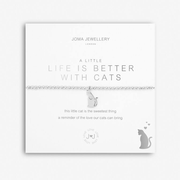 A Little | Life Is Better With Cats | Silver | Bracelet | 17.5cm Stretch