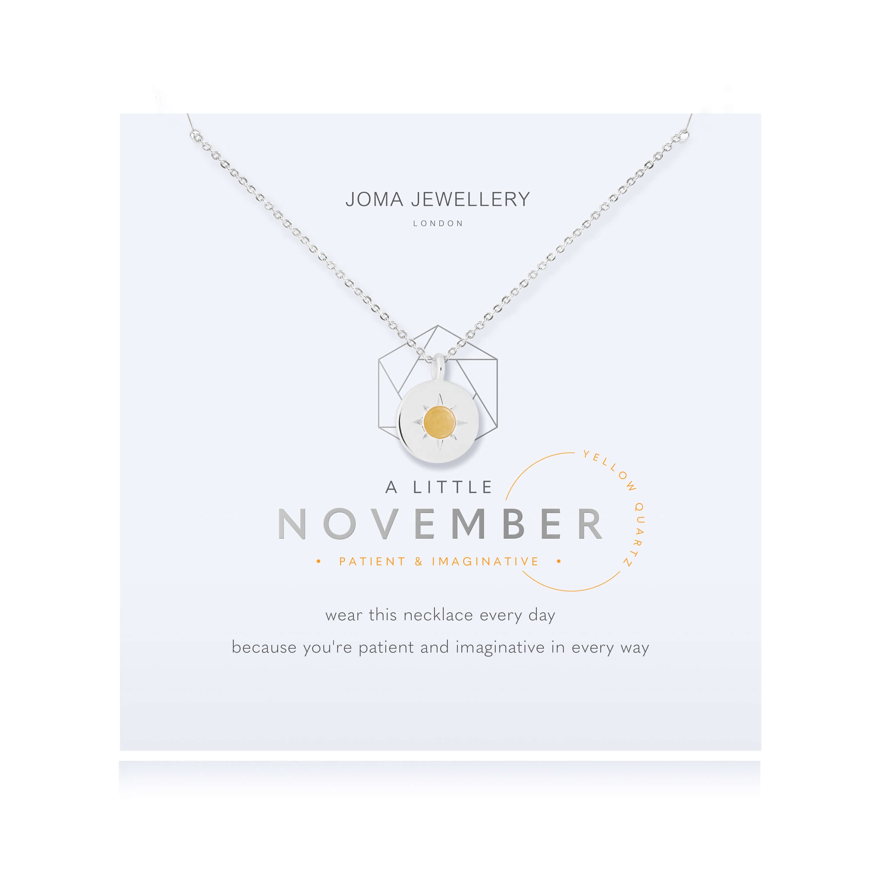 Birthstone A Little Necklace | November Yellow Quartz | Silver | Necklace | 46cm + 5cm Extender