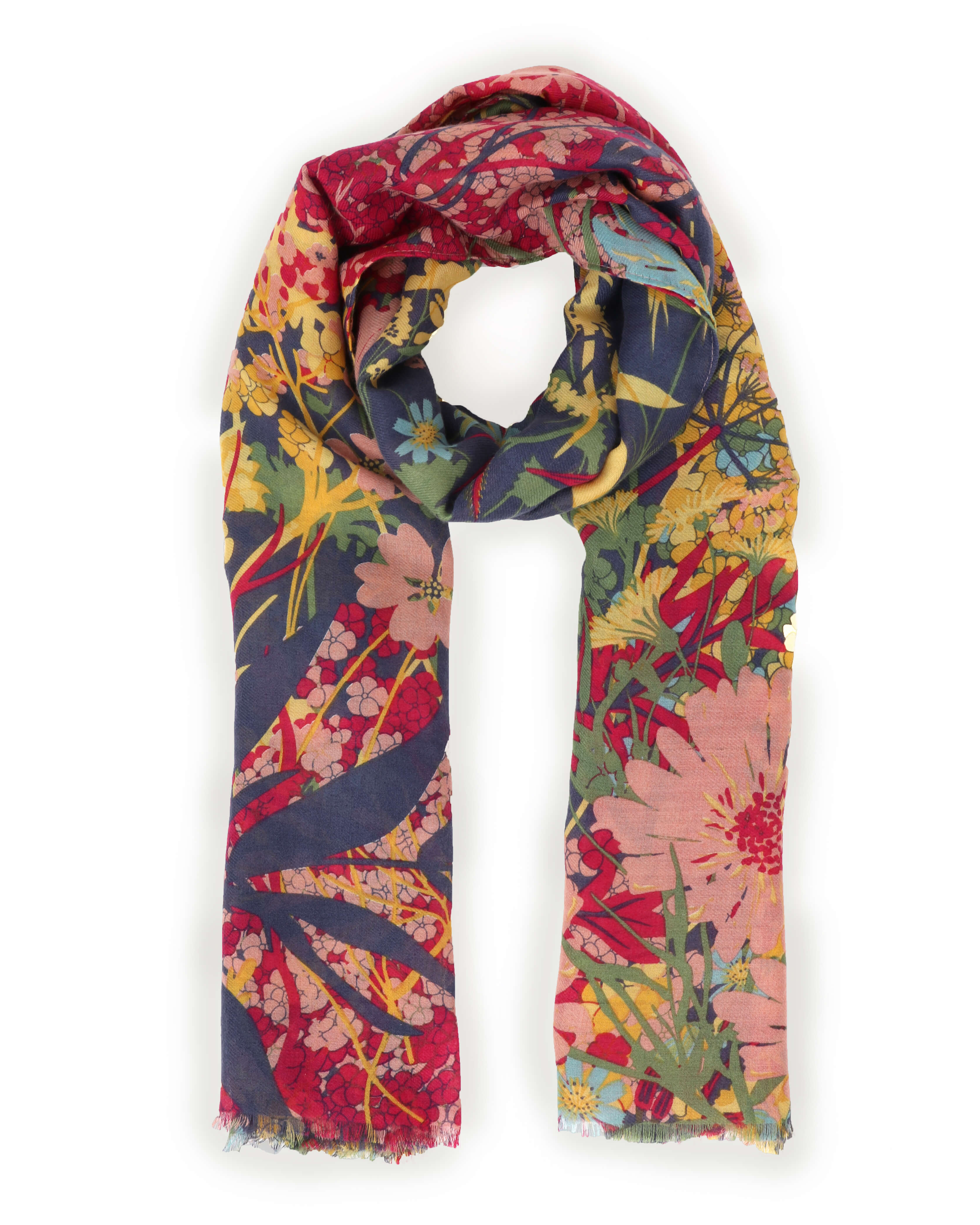 Print Scarf - Cottage Garden - Navy