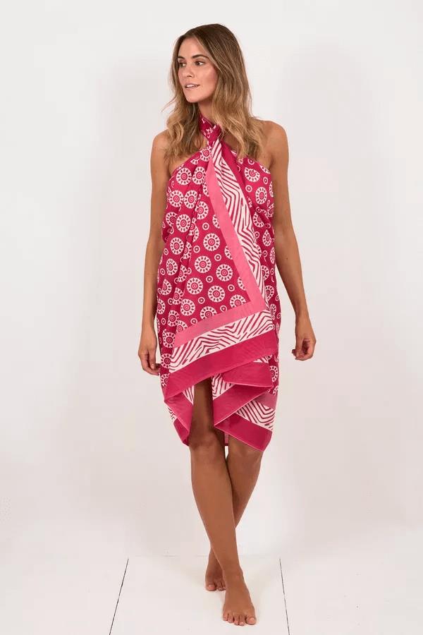 Hand Printed Cotton Sarong Coggs Pink