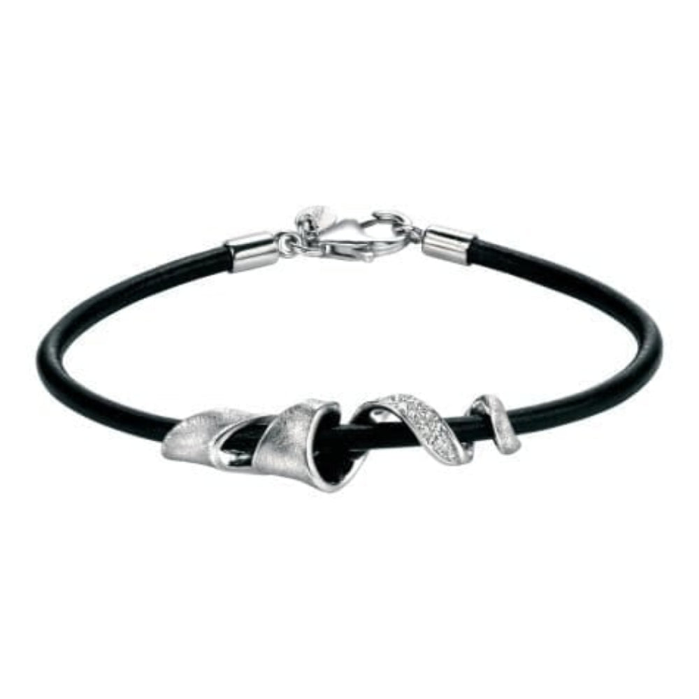 Ladies Leather Stainless Steel Loop Twisted Pendant Bracelet