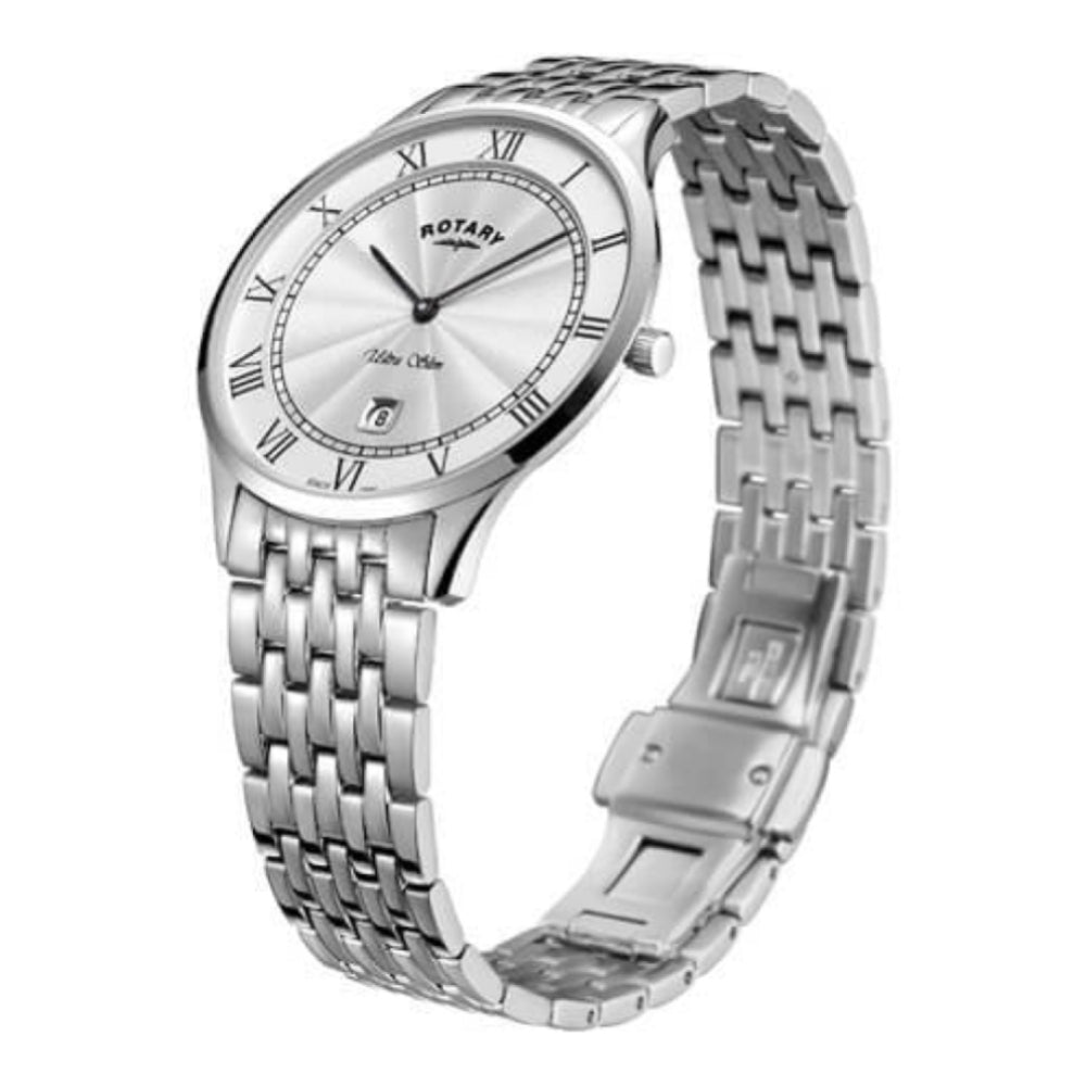 Ultra Slim White Dial Stainless Steel Bracelet Strap Gents Watch