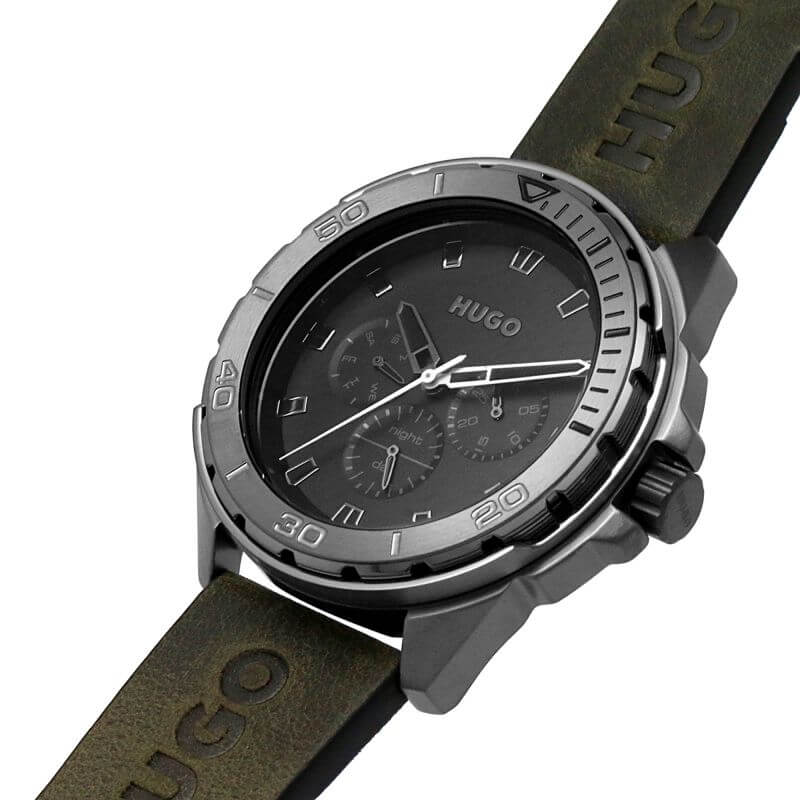 #FRESH Green Leather Strap Grey Chronograph Dial Gents Watch