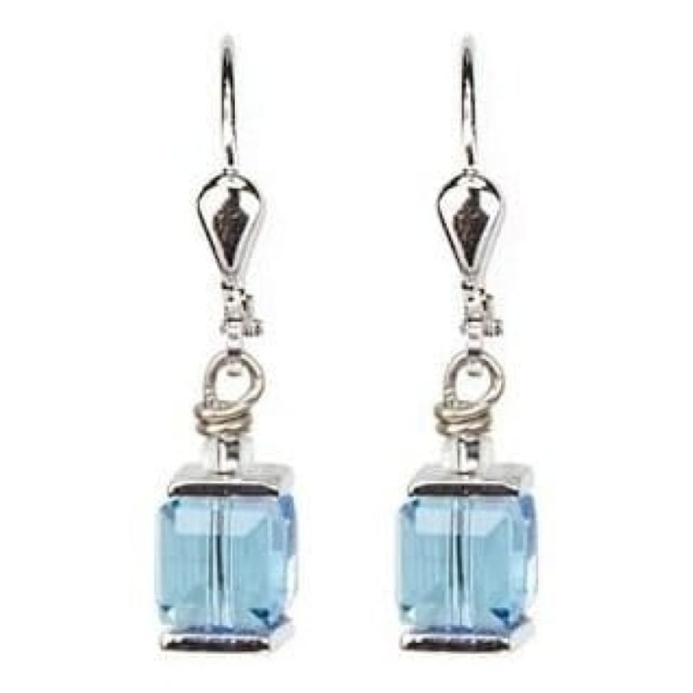 Ladies Light Blue Swarovski Elements Set In White-Bronze Alloyed Steel Earrings