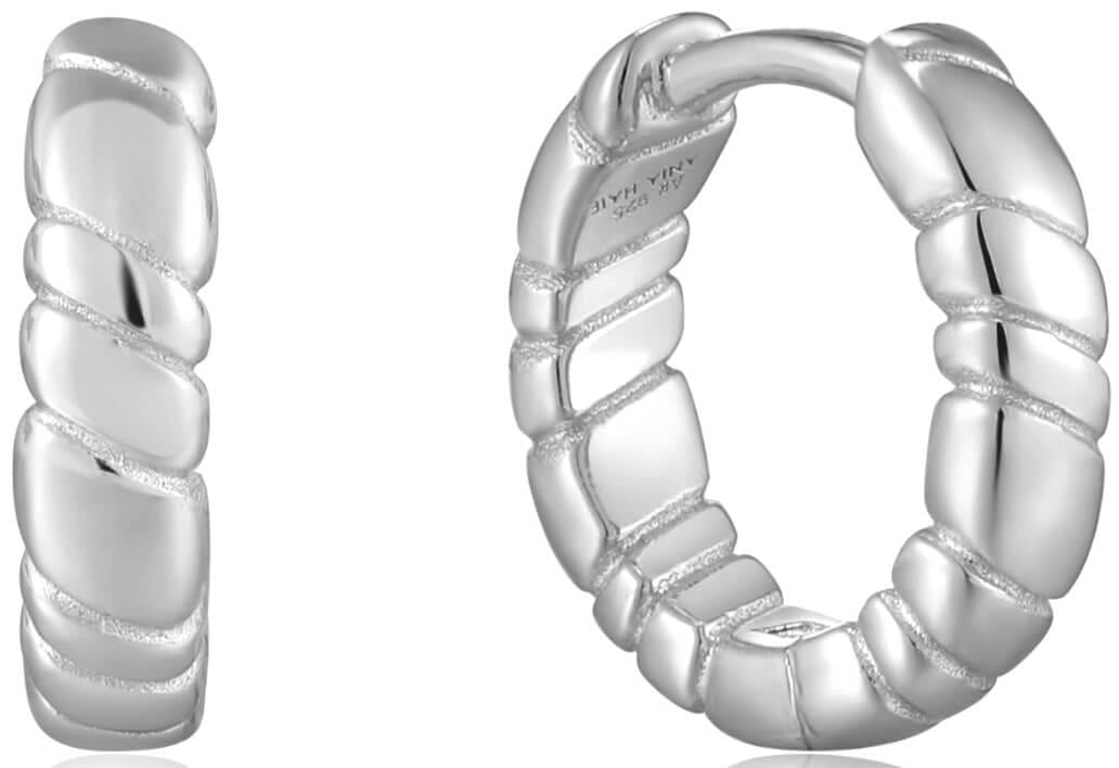 Silver Smooth Twist Hoop Stud Earrings