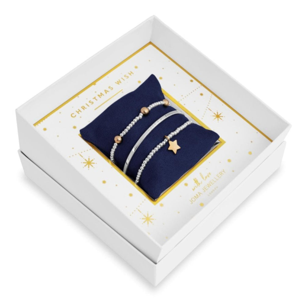 Occasion Gift Box - Christmas Wish - x3 Stacking Bracelets - Gold and Silver - 17.5cm Adjustable