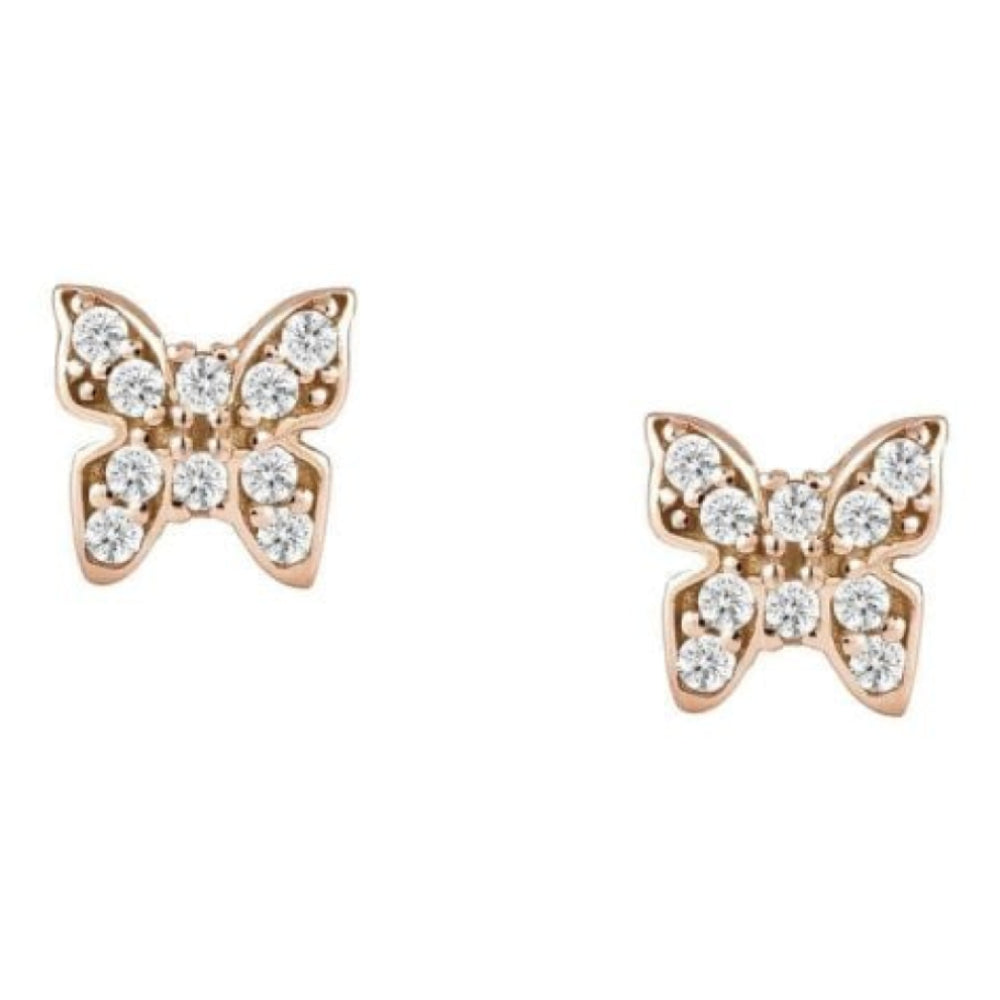 Gioie 925 Silver Earrings, Cubic Zirconia Stud (019_Rose Gold Butterfly)
