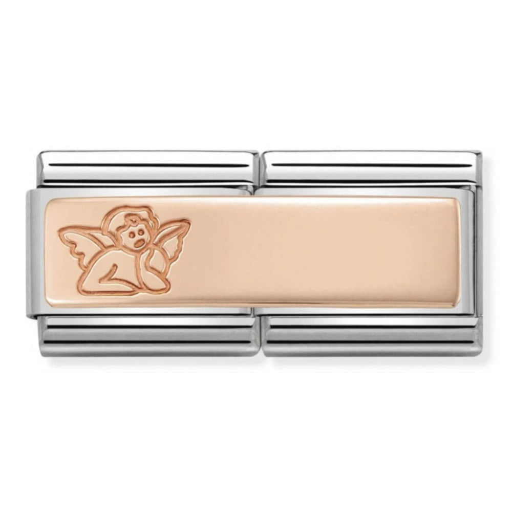 Classic Double Engraved Steel & Rose Gold Custom Angel Link