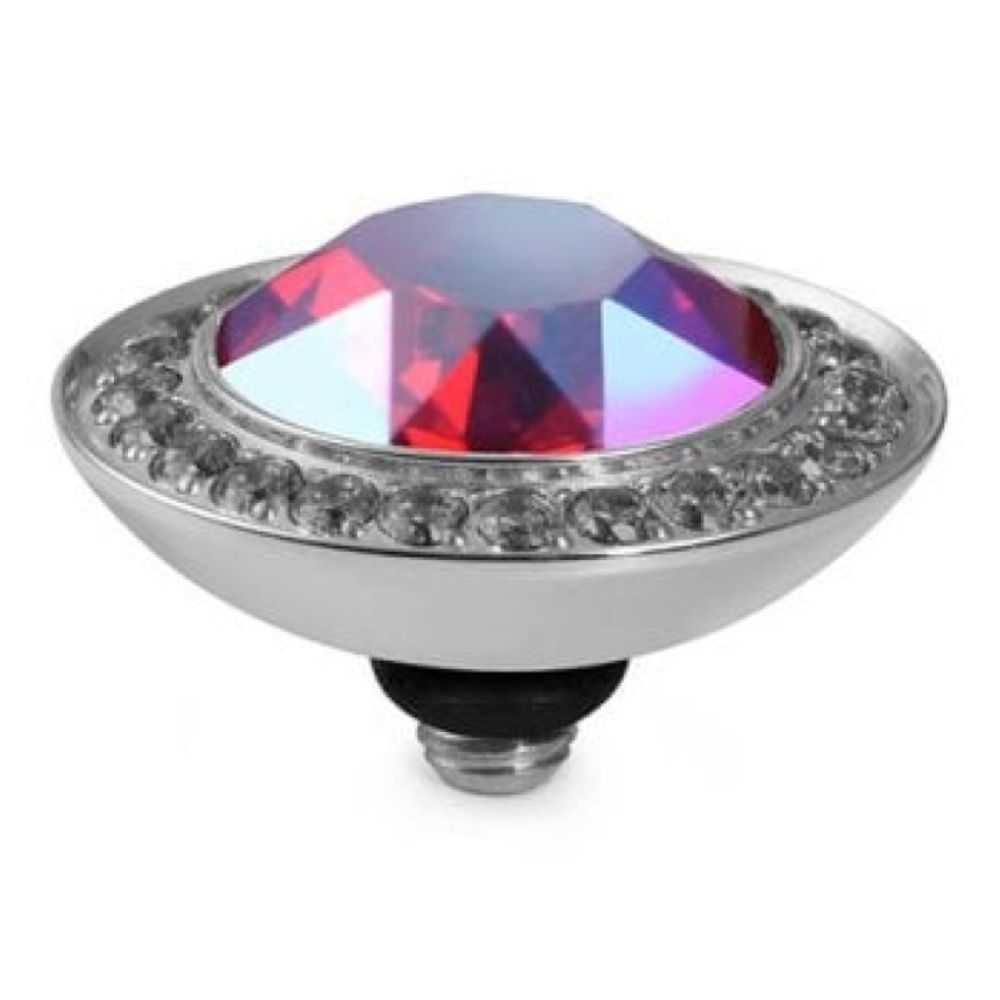 13mm Interchangeable Tondo Deluxe Light Siam Shimmer Crystal Top in S/P With Black Diamond Bordered