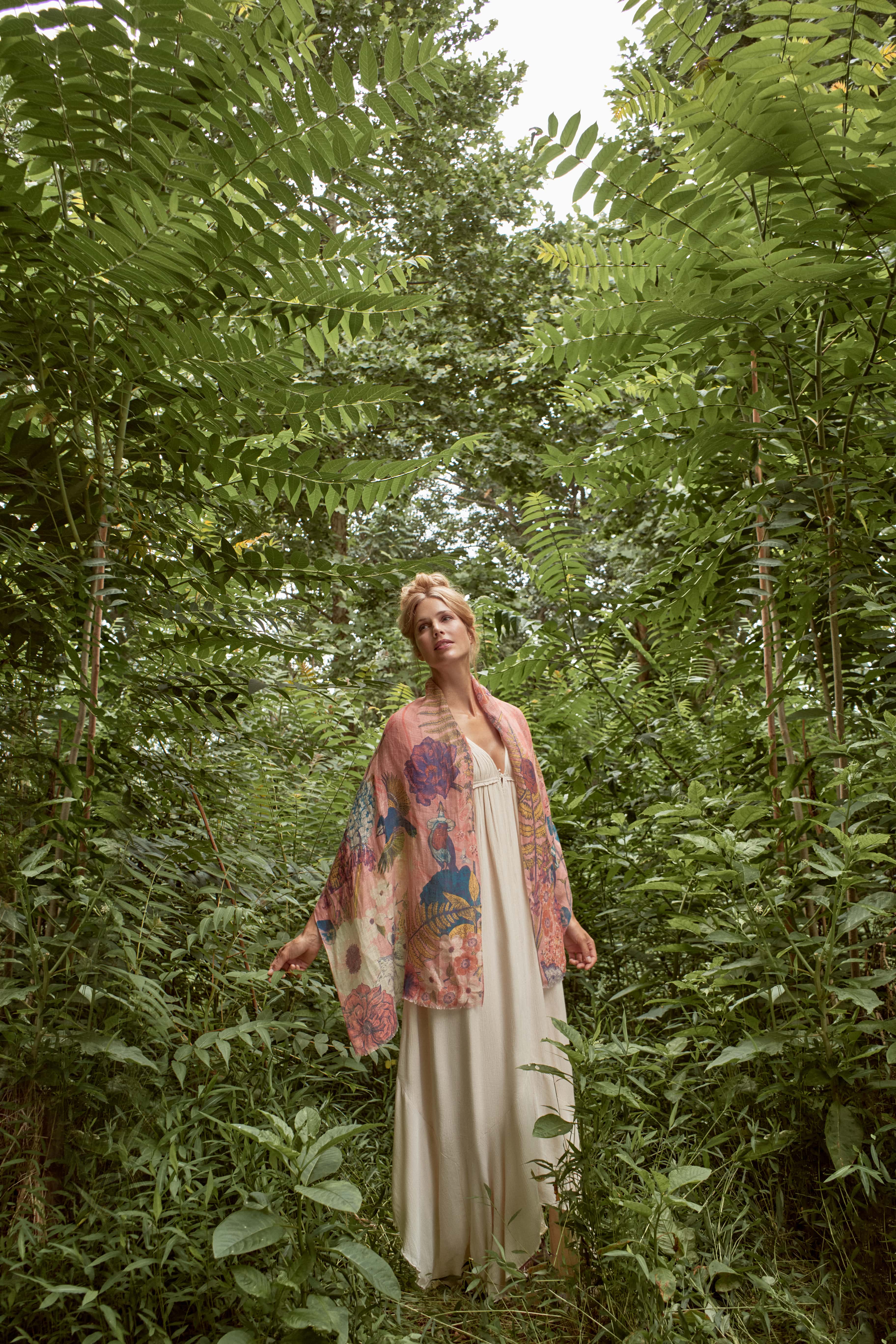Summer Woodland Linen Print Scarf - Bloom