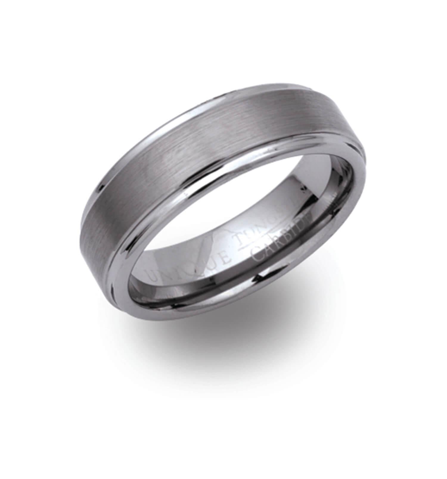 Brushed and Polished Bevelled Tungsten Carbide Ring 7mm