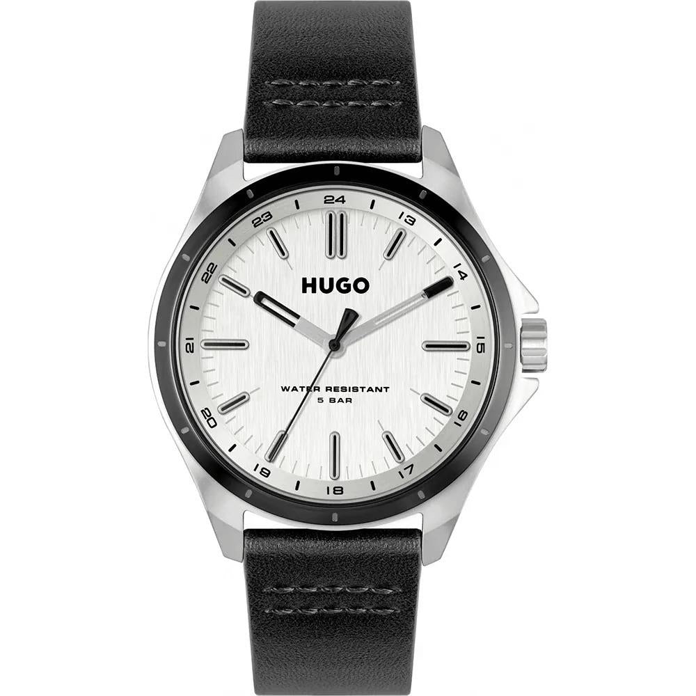 #COMPLETE Silver Dial With Black Leather Strap Mens Watch