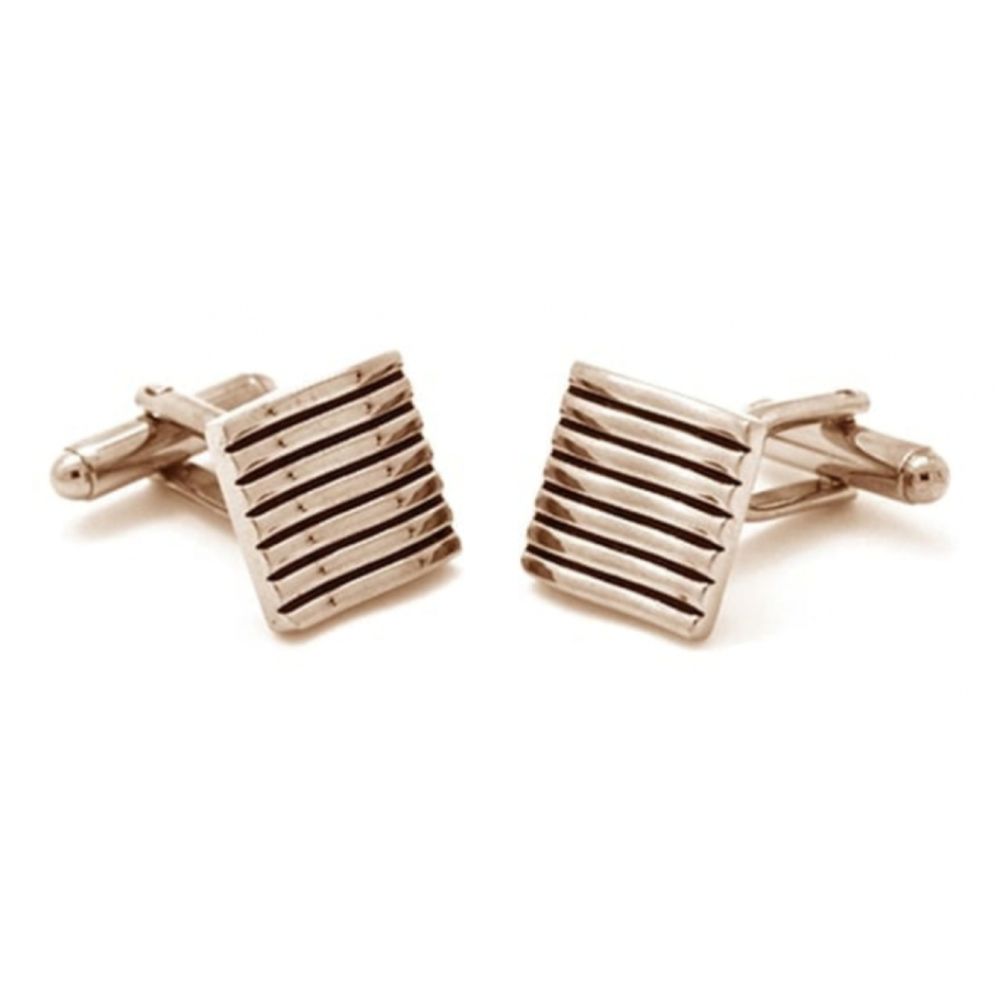 Square Rose Gold Tone Cufflink With Horizontal Wavy Lines