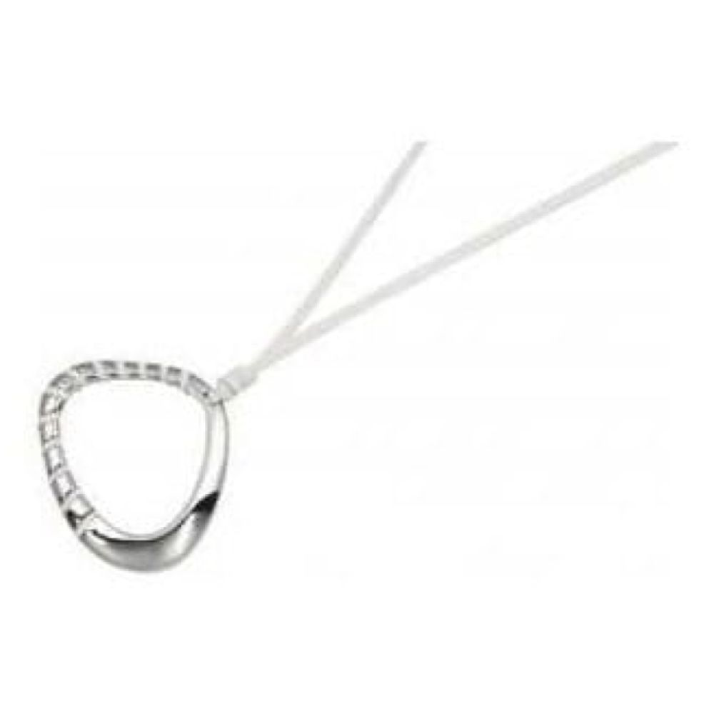 Ladies White Leather Stainless Steel Pendant Necklace