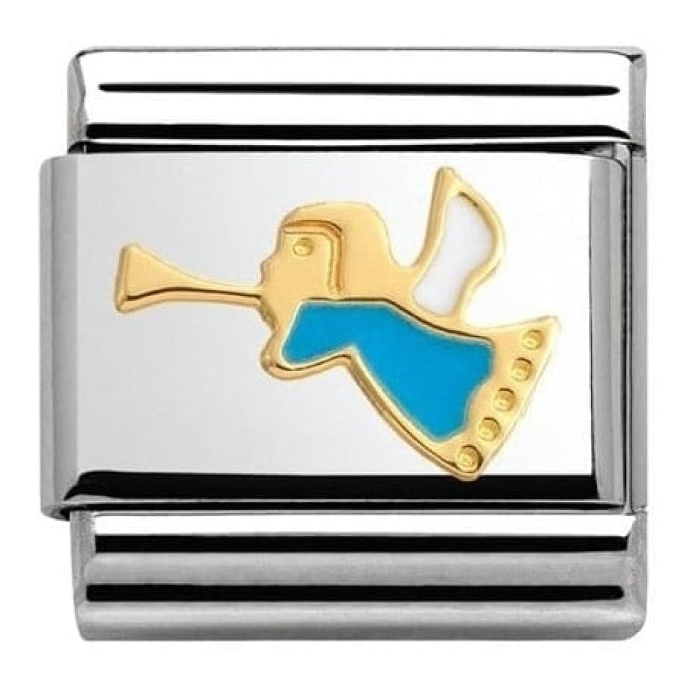 Classic Gold Blue Enamel Angel with Trumpet