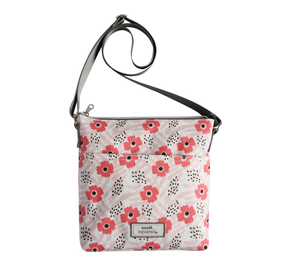 Pink Flower Oil Cloth Messenger Bag