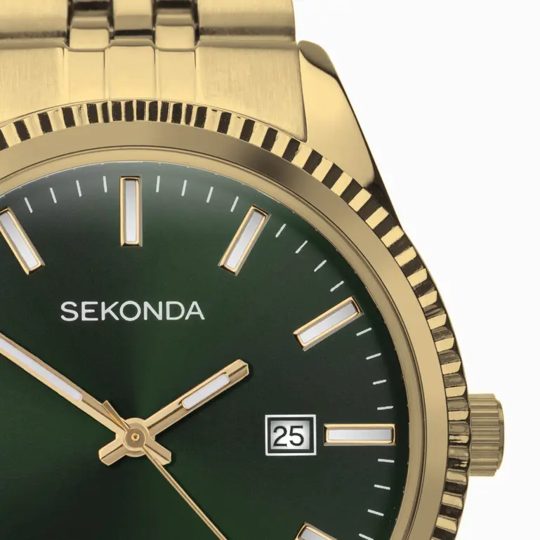 King Gold Plated Bracelet With Green Dial Men's Watch